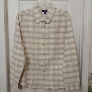 Mens Long Sleeve Corduroy Dress Shirt Button Down Size 2XL Plaid Beige NEW